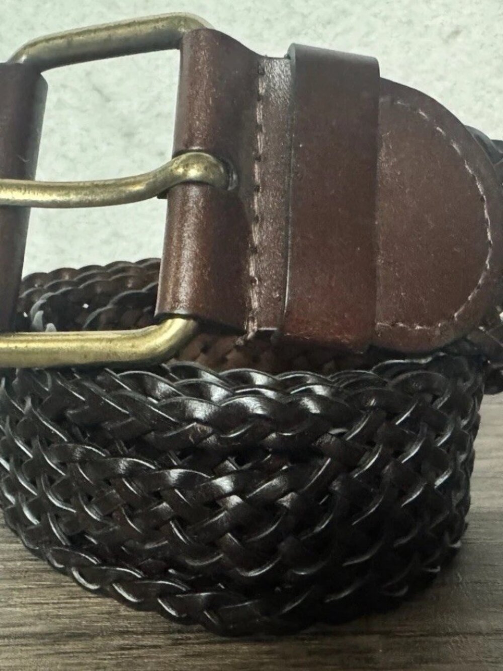DKNY Brown Braided Leather Belt Wide Boho L